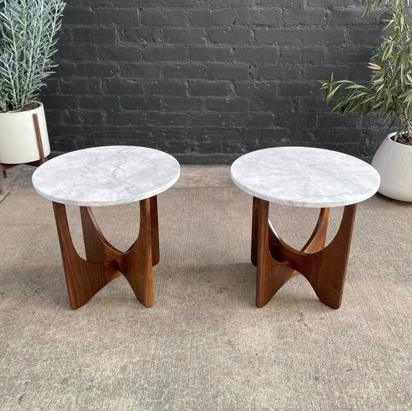 Pair of Mid-Century Modern Custom Sculpted Side Tables with Carrara Marble Tops