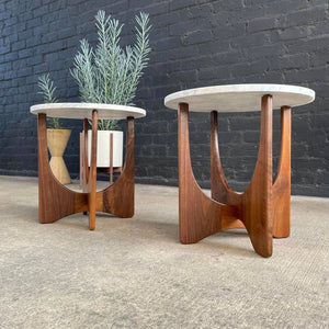 Pair of Mid-Century Modern Custom Sculpted Side Tables with Carrara Marble Tops