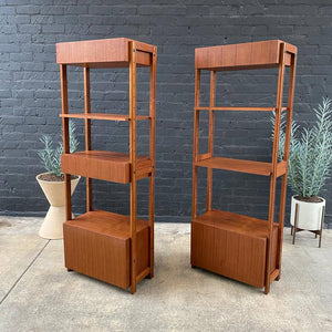 Pair of Mid-Century Modern Walnut Bookshelves with Brass Accents c.1960’s