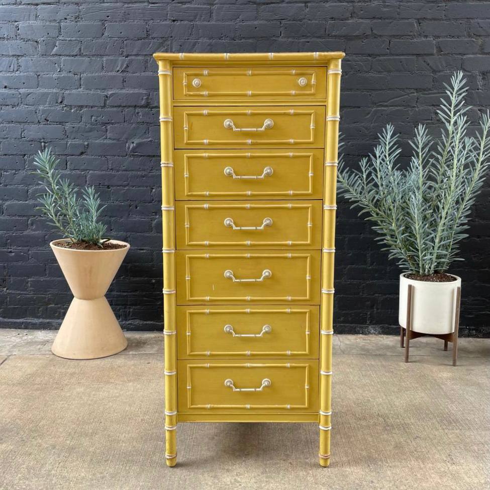 Vintage Boho Hollywood Faux-Bamboo Style Highboy Dresser, c.1960's – Vintage Supply Vintage Boho Hollywood Faux-Bamboo Style Highboy Dresser, c.1960's – Vintage Supply