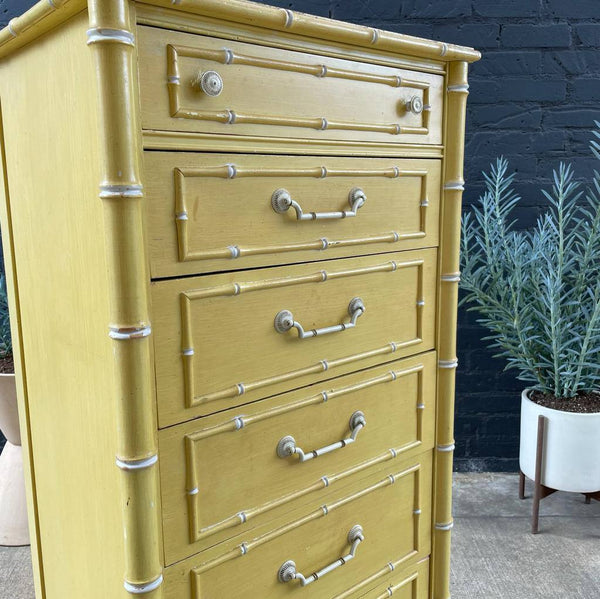 Vintage Boho Hollywood Faux-Bamboo Style Highboy Dresser, c.1960’s