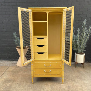 Vintage Boho Hollywood Faux-Bamboo Style Wardrobe/Hutch, c.1960’s