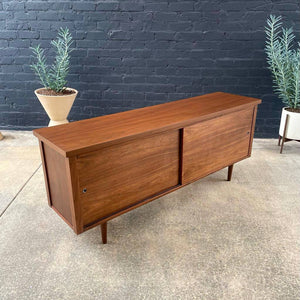 Mid-Century Modern Walnut Credenza with Sliding Doors and Finished Back, c.1960’s