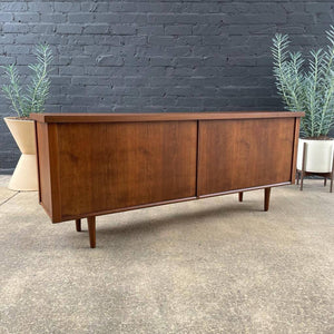 Mid-Century Modern Walnut Credenza with Sliding Doors and Finished Back, c.1960’s