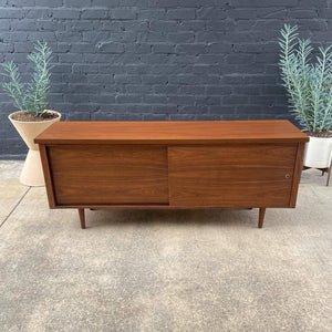 Mid-Century Modern Walnut Credenza with Sliding Doors and Finished Back, c.1960’s