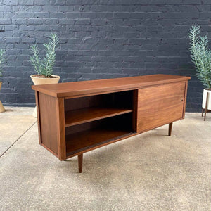 Mid-Century Modern Walnut Credenza with Sliding Doors and Finished Back, c.1960’s