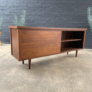 Mid-Century Modern Walnut Credenza with Sliding Doors and Finished Back, c.1960’s