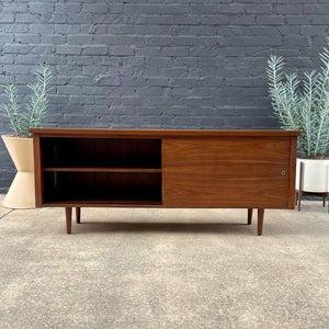 Mid-Century Modern Walnut Credenza with Sliding Doors and Finished Back, c.1960’s