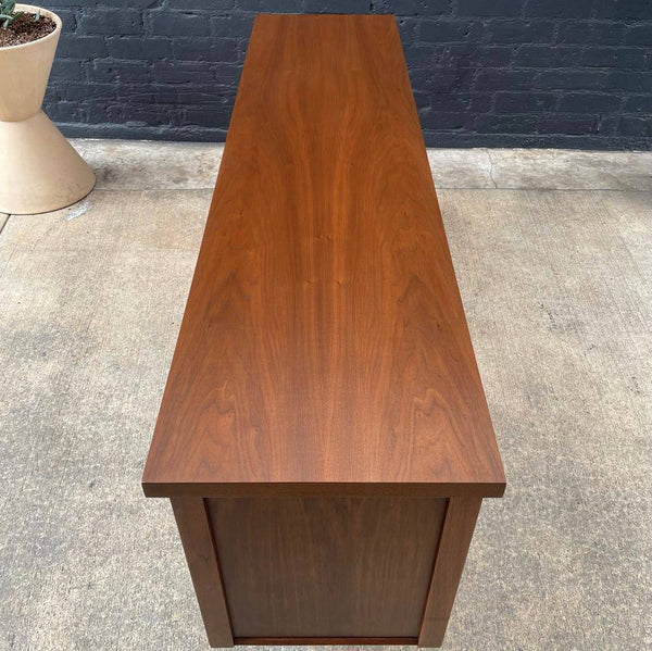 Mid-Century Modern Walnut Credenza with Sliding Doors and Finished Back, c.1960’s