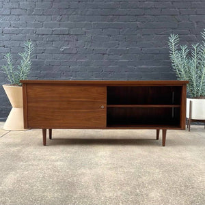 Mid-Century Modern Walnut Credenza with Sliding Doors and Finished Back, c.1960’s