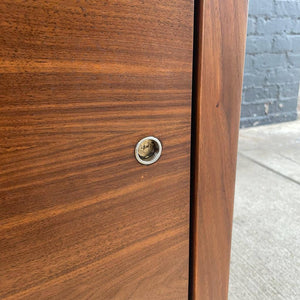 Mid-Century Modern Walnut Credenza with Sliding Doors and Finished Back, c.1960’s