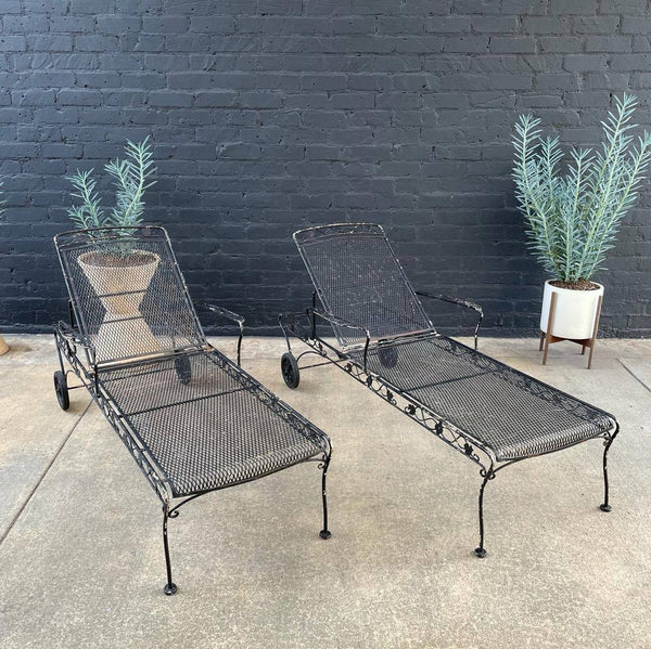 Pair of Vintage Iron Patio Chaise Lounge Chairs