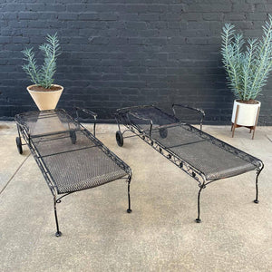 Pair of Vintage Iron Patio Chaise Lounge Chairs