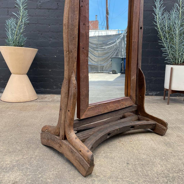 Vintage Rustic Free-Standing Wood Dressing Mirror