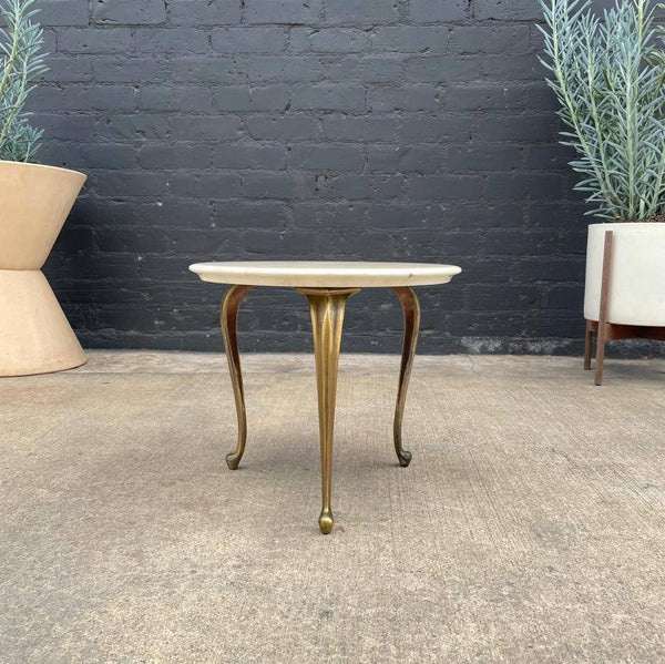 Vintage Hollywood Regency Style Brass and Faux Marble Side / End Table, c.1960’s