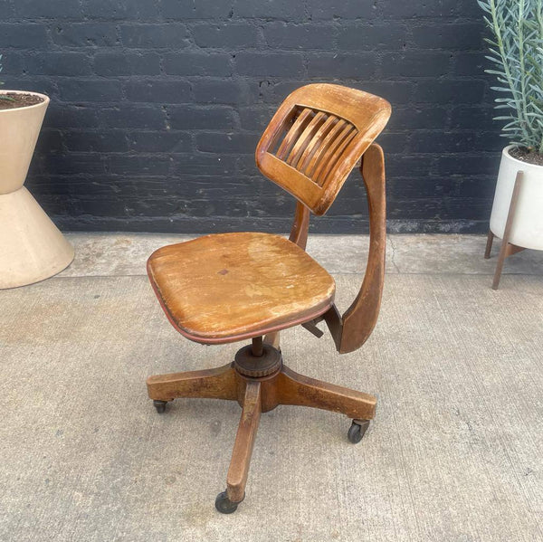 Vintage 1950’s Swivel Wood Desk Chair