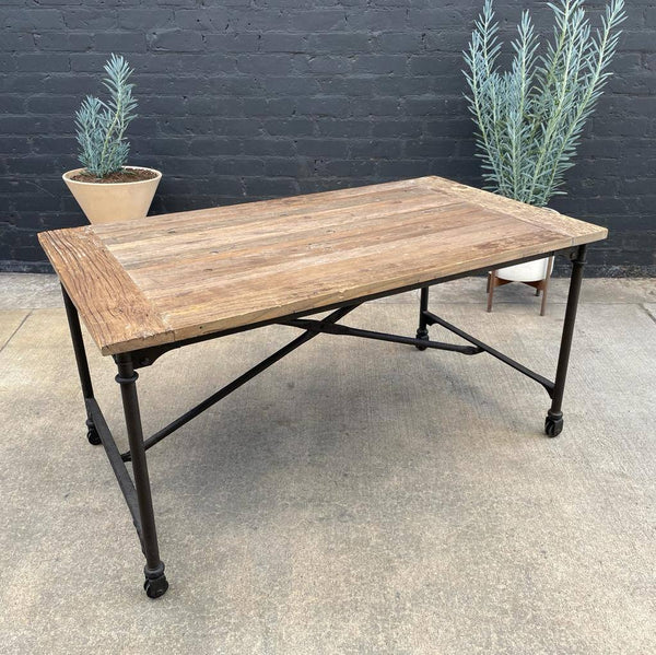 Contemporary Industrial Rolling Table with Reclaimed Wood Top