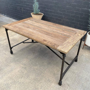 Contemporary Industrial Rolling Table with Reclaimed Wood Top