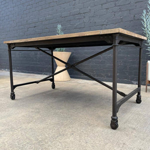 Contemporary Industrial Rolling Table with Reclaimed Wood Top
