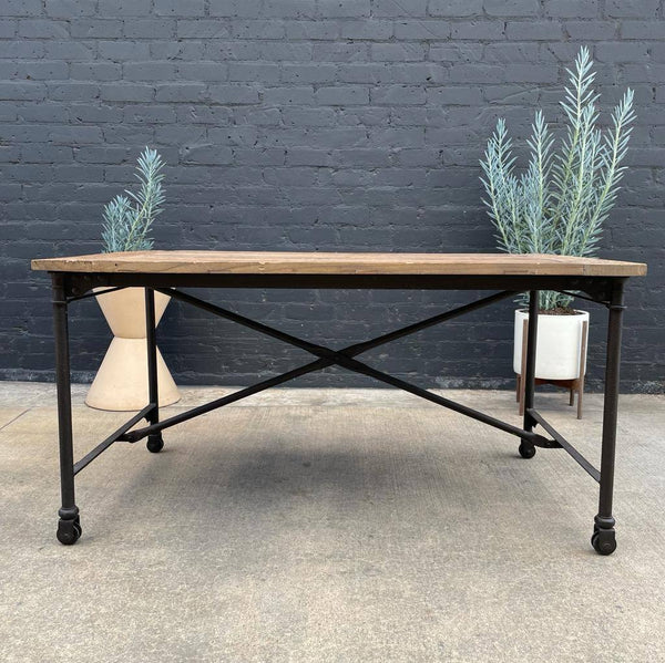Contemporary Industrial Rolling Table with Reclaimed Wood Top