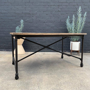 Contemporary Industrial Rolling Table with Reclaimed Wood Top