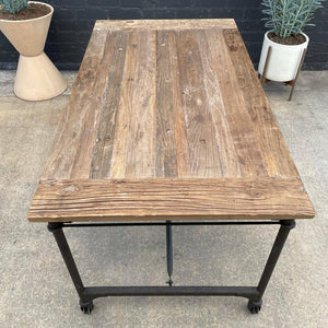 Contemporary Industrial Rolling Table with Reclaimed Wood Top