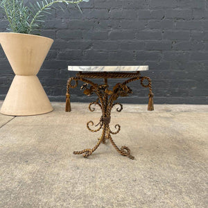 Antique Italian Gilded Tassel Style Side Table with Marble Top