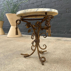 Antique Italian Gilded Tassel Style Side Table with Marble Top