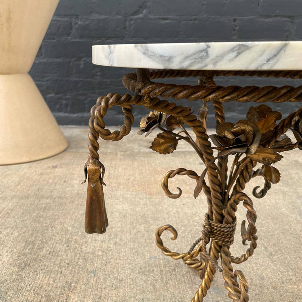 Antique Italian Gilded Tassel Style Side Table with Marble Top