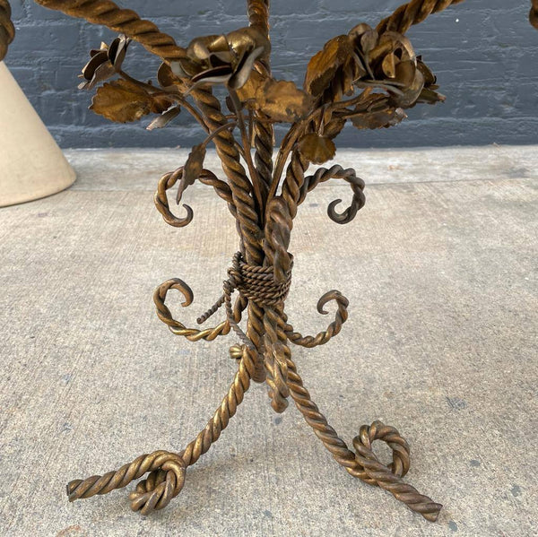 Antique Italian Gilded Tassel Style Side Table with Marble Top