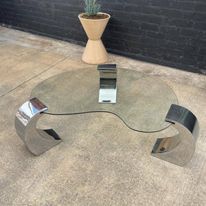 Vintage Polished Chrome & Glass Coffee Table