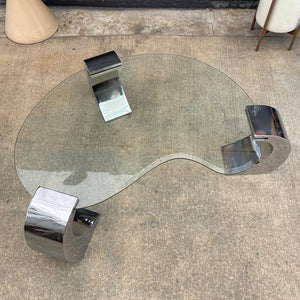 Vintage Polished Chrome & Glass Coffee Table