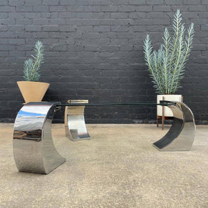 Vintage Polished Chrome & Glass Coffee Table