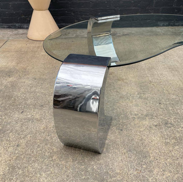 Vintage Polished Chrome & Glass Coffee Table