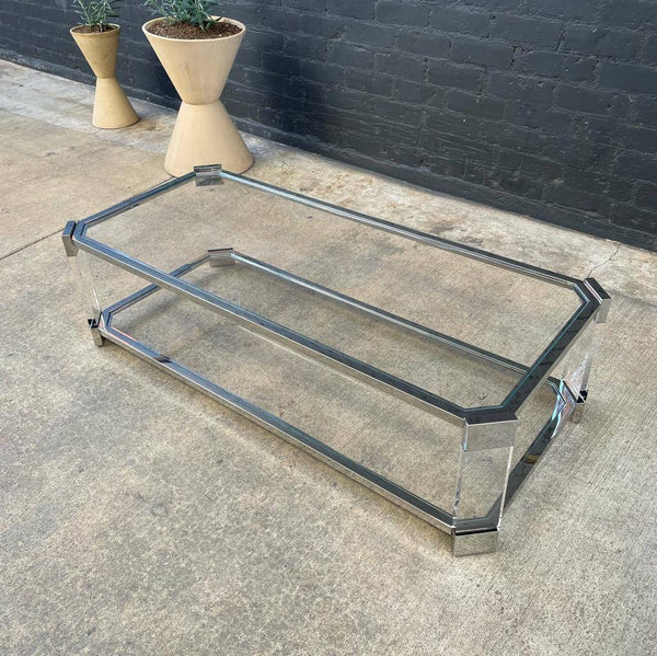 Polished Chrome & Glass Two-Tier Coffee Table