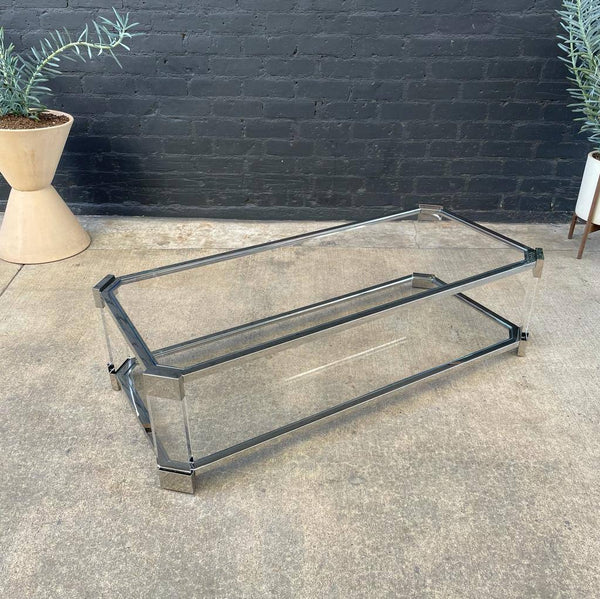 Polished Chrome & Glass Two-Tier Coffee Table