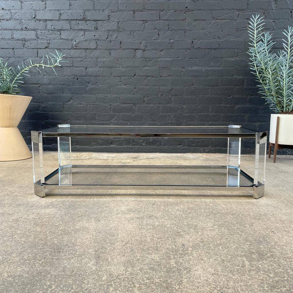 Polished Chrome & Glass Two-Tier Coffee Table