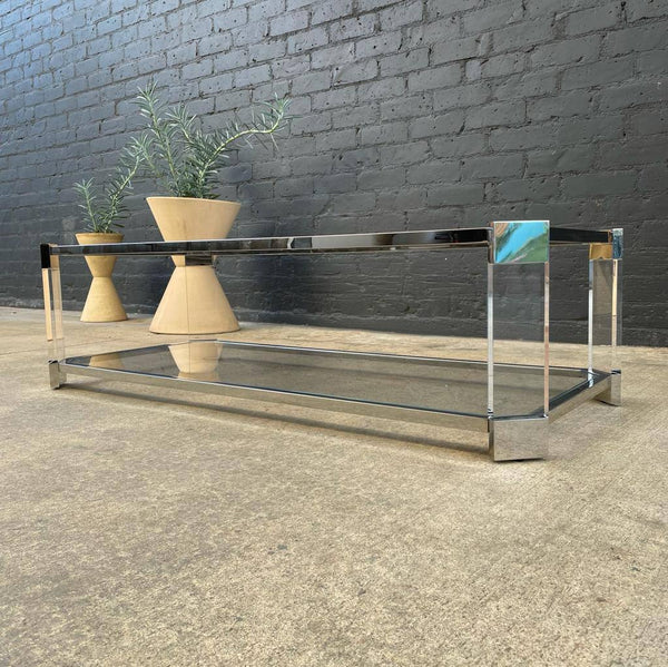 Polished Chrome & Glass Two-Tier Coffee Table