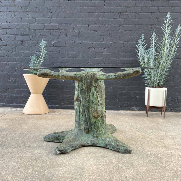 Vintage Sculpted Concrete & Glass Dining Table