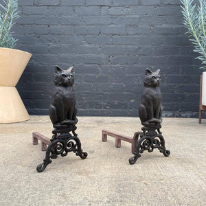 Set of Vintage Fireplace Cat Andirons