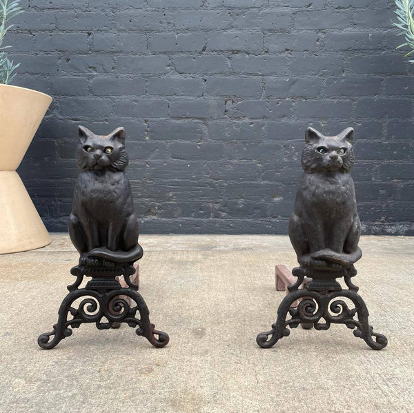 Set of Vintage Fireplace Cat Andirons