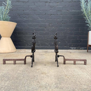 Set of Vintage Fireplace Cat Andirons