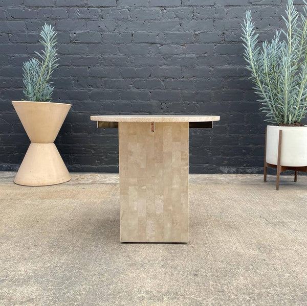 Vintage Travertine Stone Side Table with Brass Accent, c.1970’s