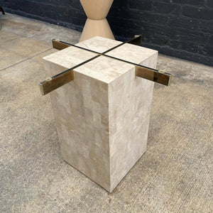 Vintage Travertine Stone Side Table with Brass Accent, c.1970’s