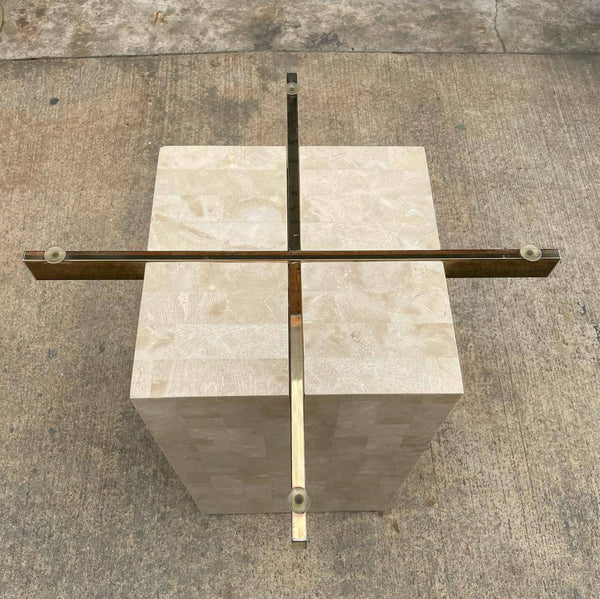 Vintage Travertine Stone Side Table with Brass Accent, c.1970’s