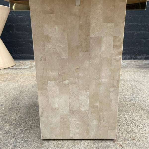 Vintage Travertine Stone Side Table with Brass Accent, c.1970’s