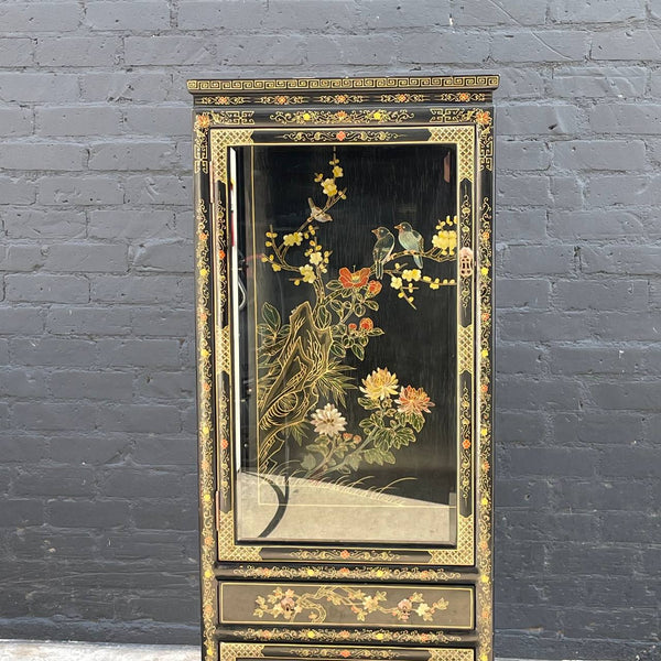 Vintage Asian Style Curio Display Shelf Cabinet with Glass Doors