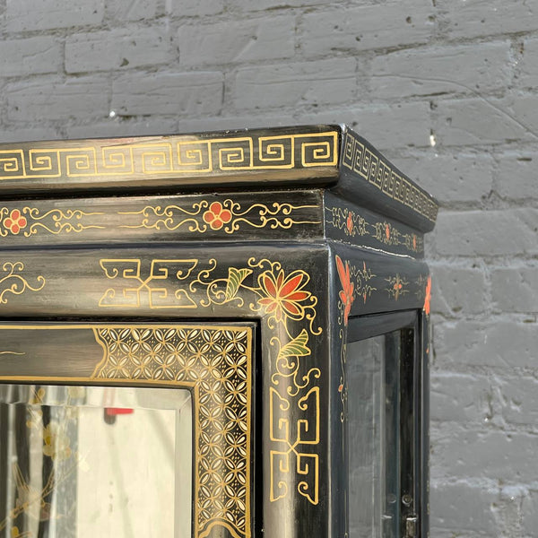 Vintage Asian Style Curio Display Shelf Cabinet with Glass Doors