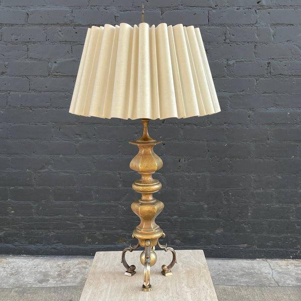 Vintage Sculpted Brass Tripod Table Lamp, c.1960’s