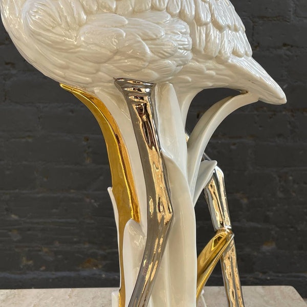 Vintage Mid-Century Porcelain Flamingo Bird Table Lamp, c.1960’s